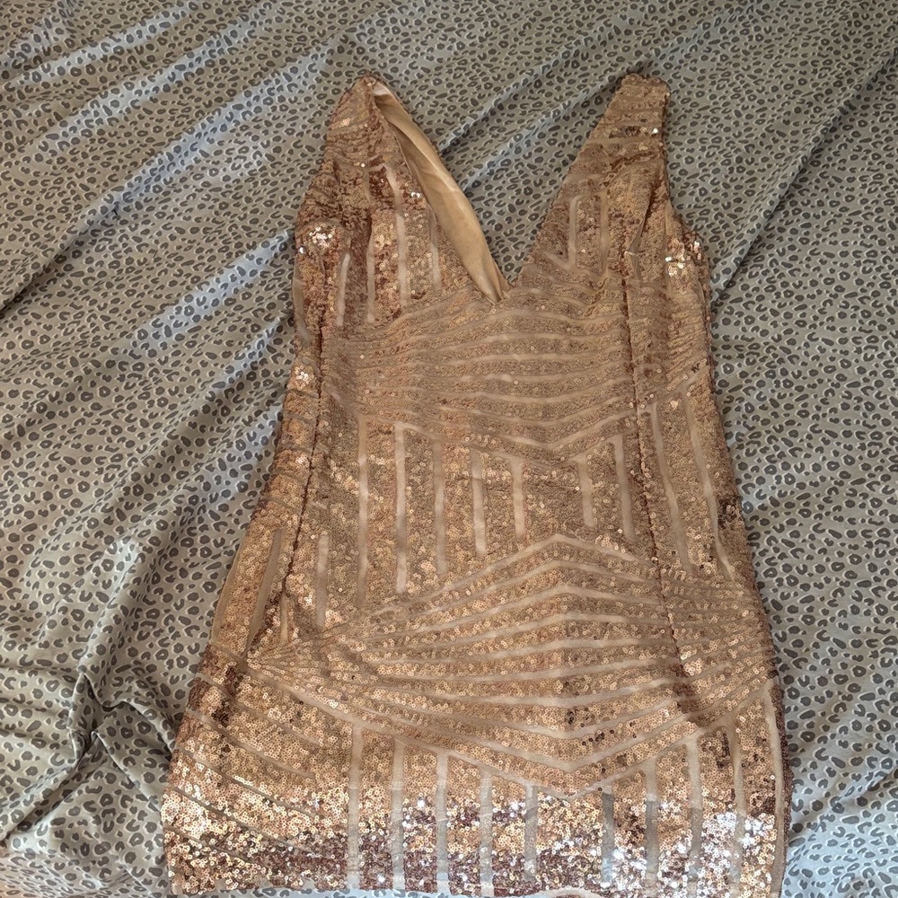 Gold Sequin V-Neck Dress